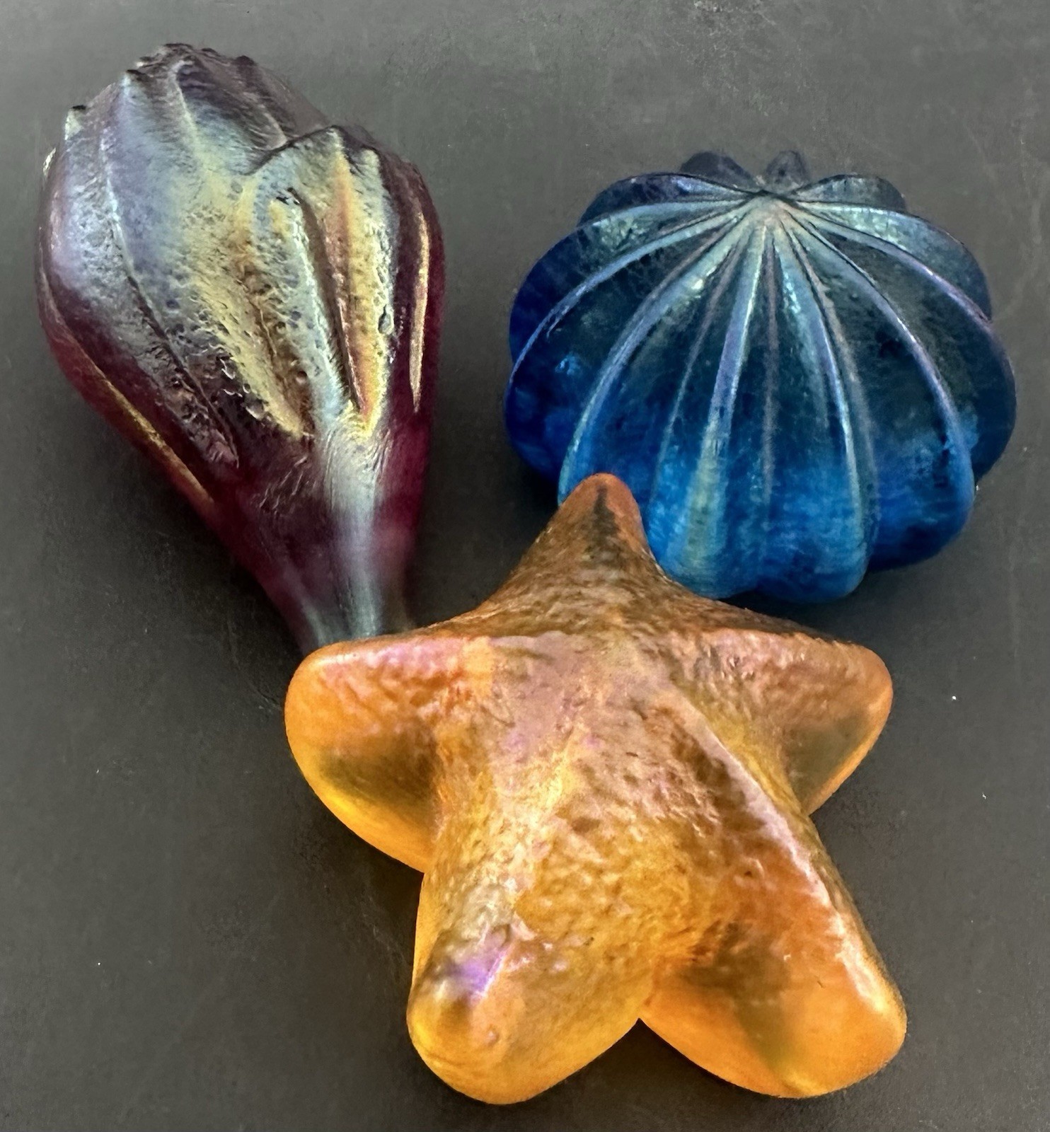 Lot of 3 Robert Held Handmade Sea Shell Art Glass Signed RHAG Beach Art