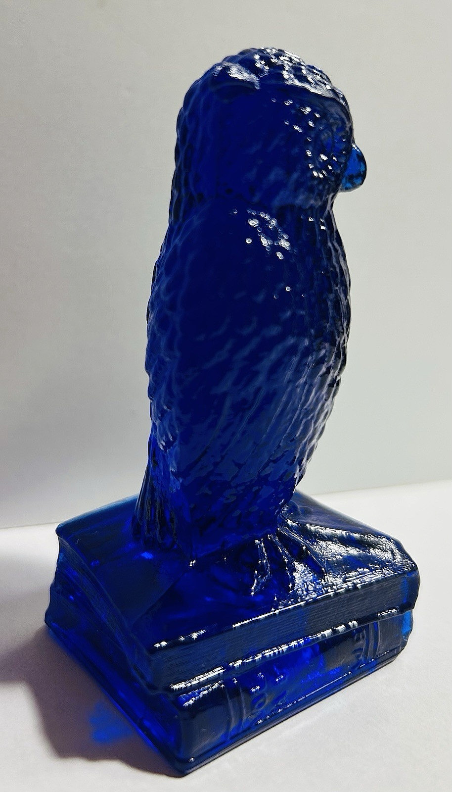 Degenhart Cobalt Blue Glass Wise Ole Owl on Books