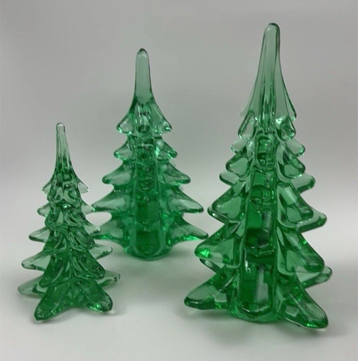 Vintage Christmas Evergreen Tree Green Molded Art Glass Figural Lot Decor