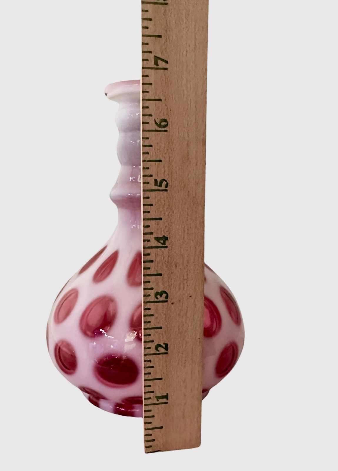 L.G. Wright/Fenton Cranberry Opalescent Coin Dot Barber Bottle VTG RARE 7.25”