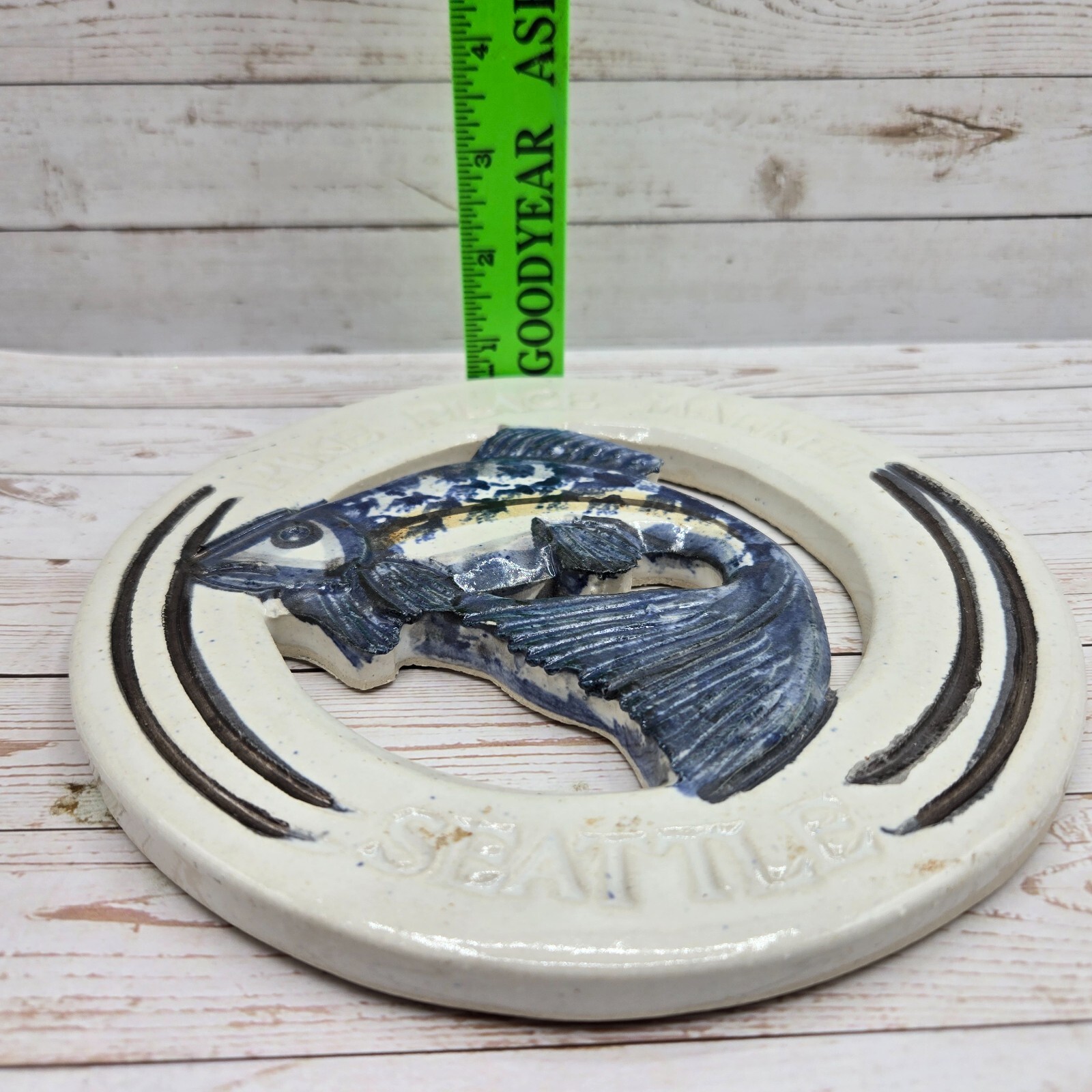 Pike Place Market Seattle Fish Trivet Plaque Ceramic Handmade 2000 Signed