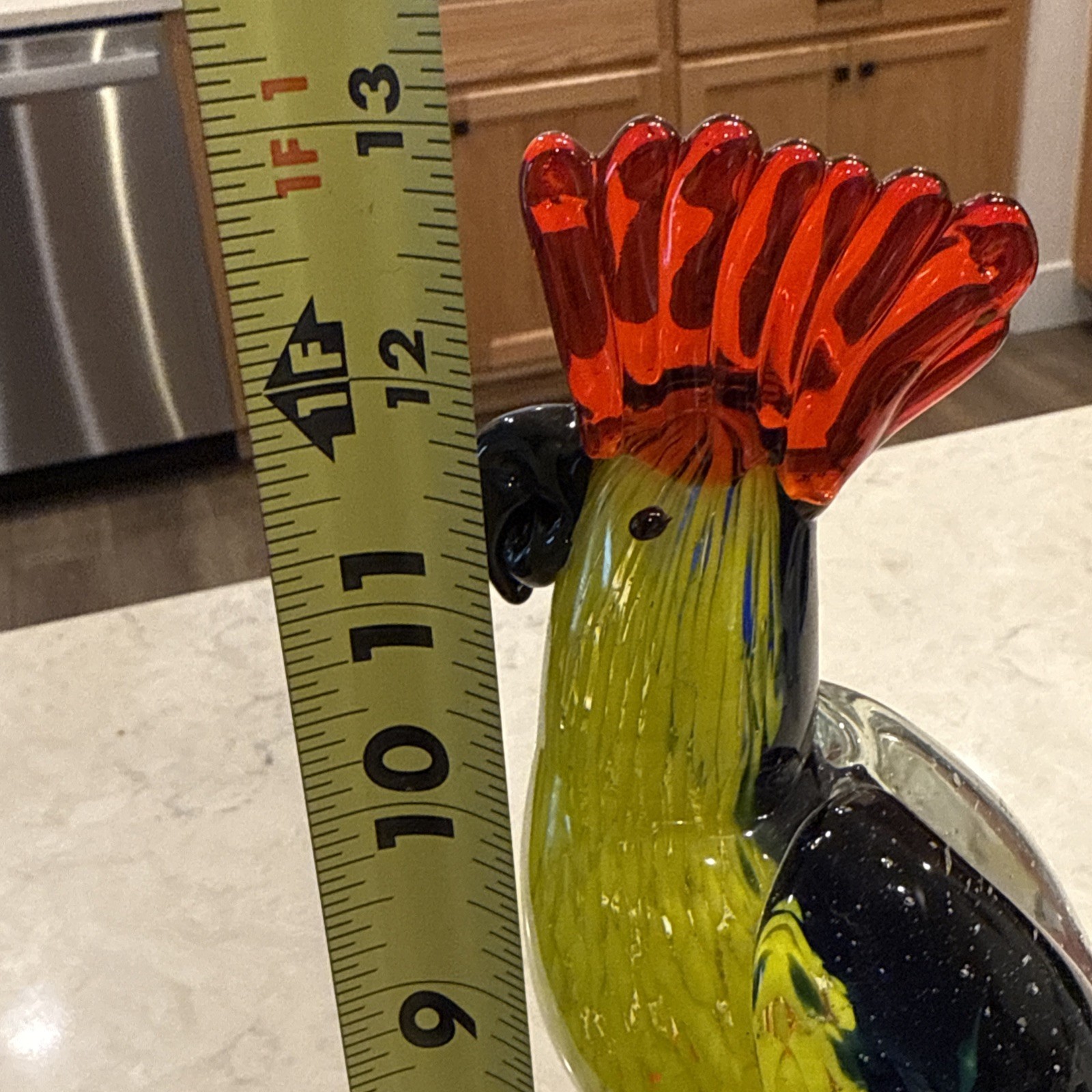 Tall Cockatoo Art Glass Bird Red Blue Green Yellow Heavy 13” Asia Australia READ