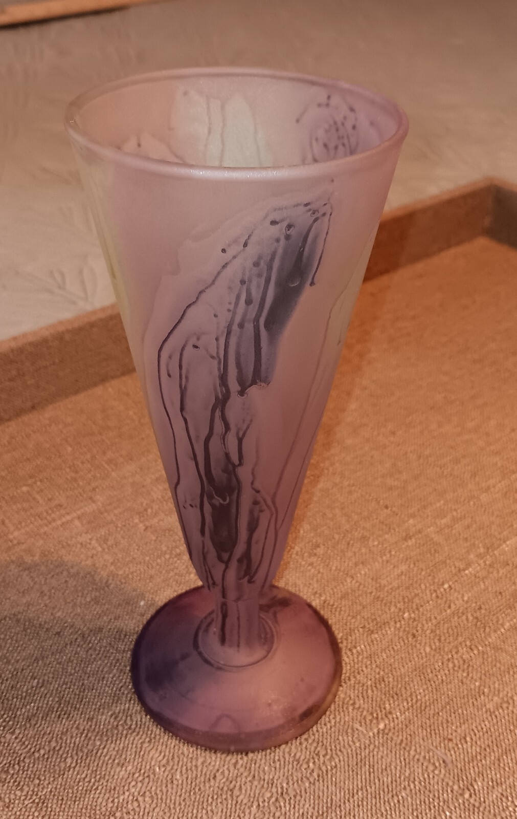 Rubin Neuven Jerusalem Isreal Satin Drip Art Glass Champaign Flute Hand Painted