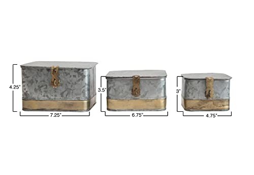 Creative Co-Op Decorative Metal Storage Boxes, Silver & Gold, Set of 3