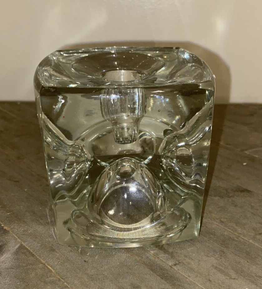 VTG Sklo Union Czech Glass Cube Candle Holder Op Art 60s Rudolf Jurnikl