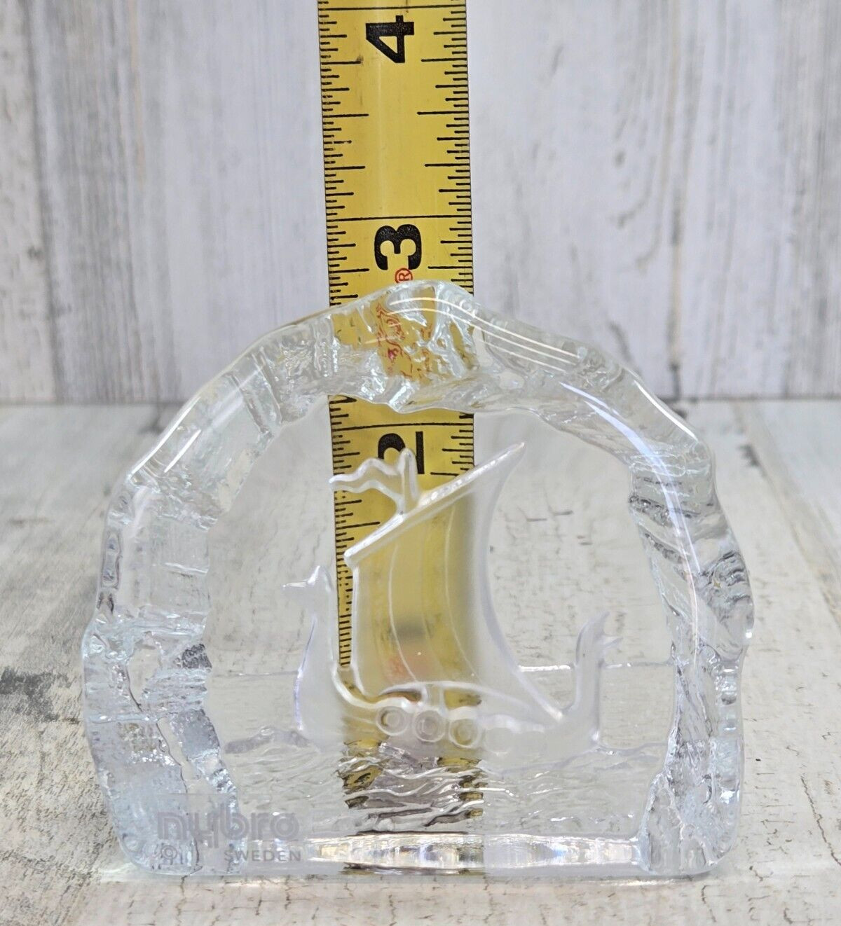Nybro Crystal Sweden Viking Ship Paperweight