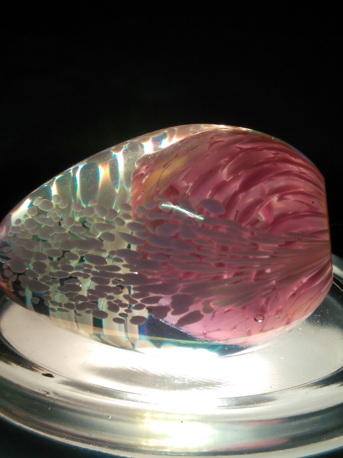 ART GLASS EGG PAPERWEIGHT PINK, WHITE, AND CLEAR