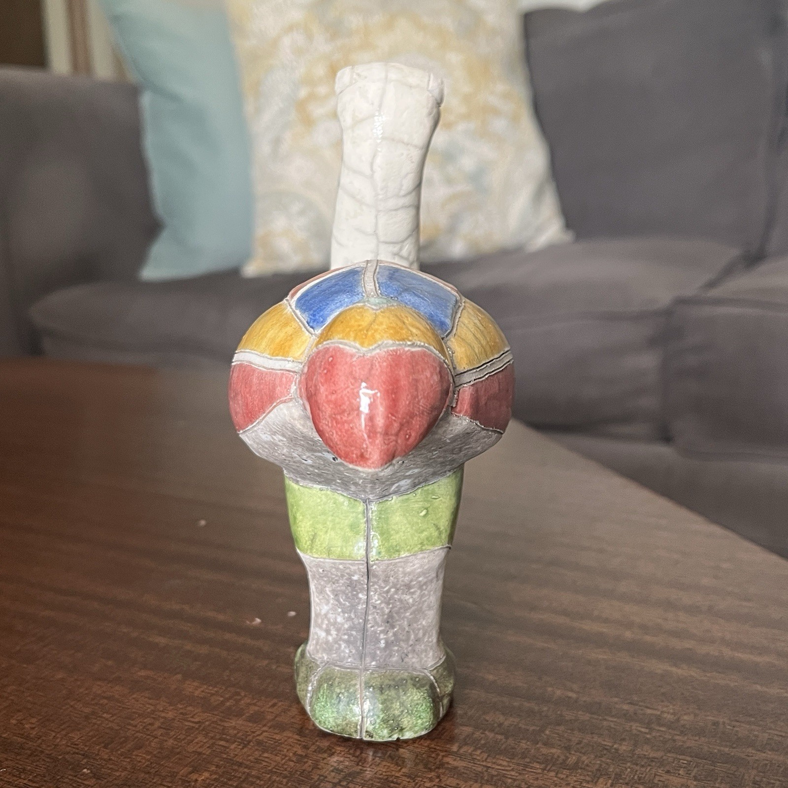 Vintage Raku Ostrich Figurine South Africa Vivid Glaze Colors Ceramic Pottery