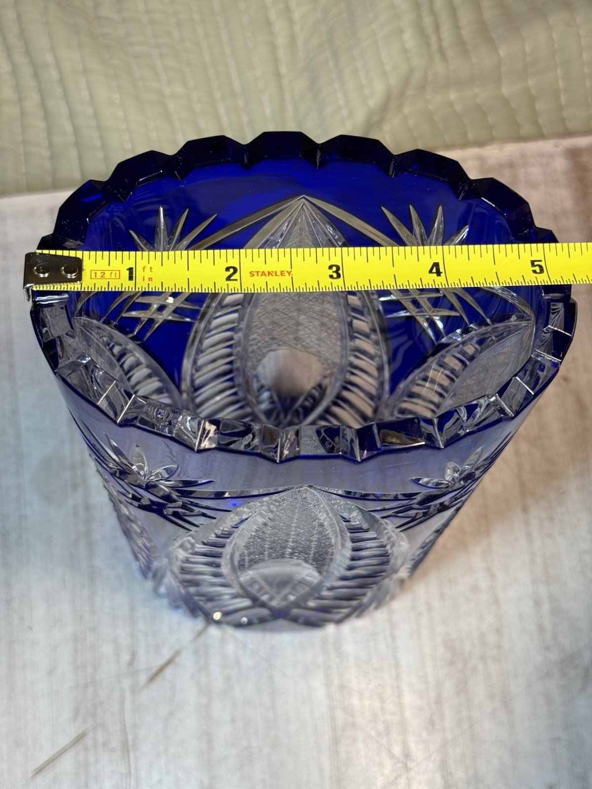 Cobalt Blue Lead Crystal Oval Vase Starburst Germany 10.5 In EUC