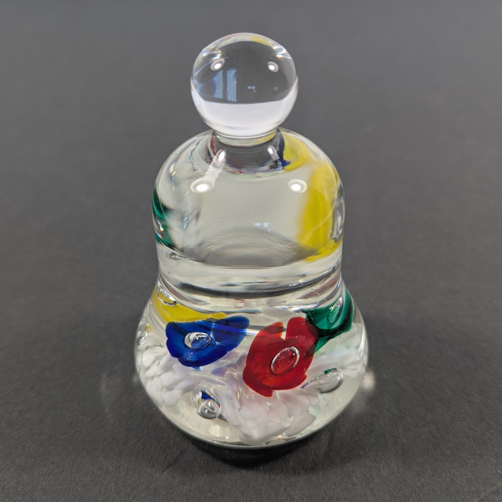Maude and Bob St Clair Vintage 1977 Glass Bell Shape Paperweight 4″ Tall