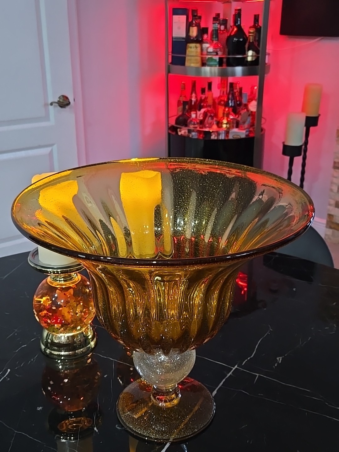 Murano Art Glass Amber and Clear Infused Gold Dust and Gold Flakes…