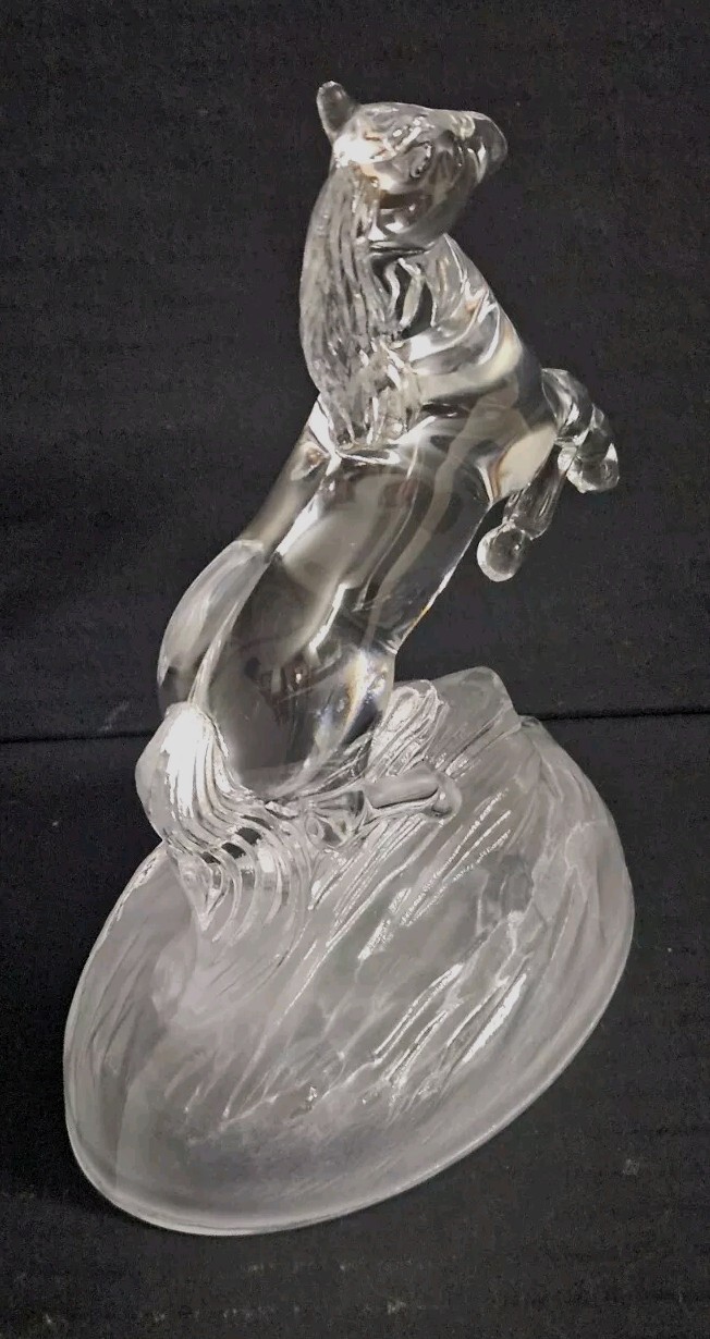 Vntg 1970s Cristal D’Arques Automatic Crystal Glass Rearing Horse Frosted Base