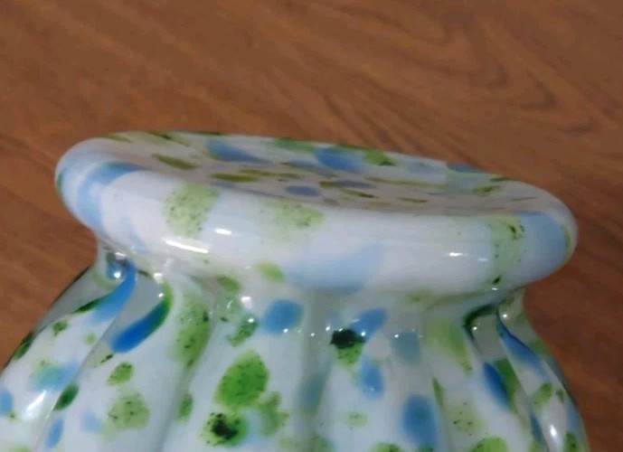 VTG FENTON VASA MURRHINA GLASS 14″ TALL VASE BLUE GREEN ADVENTURINE MINT!
