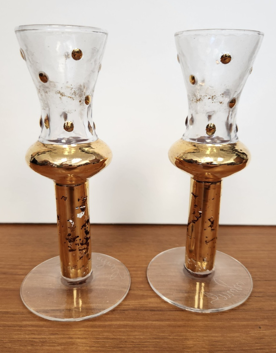 Artisan-Crafted Vintage Candle Holders – Hand Blown Glass – Artist Signed