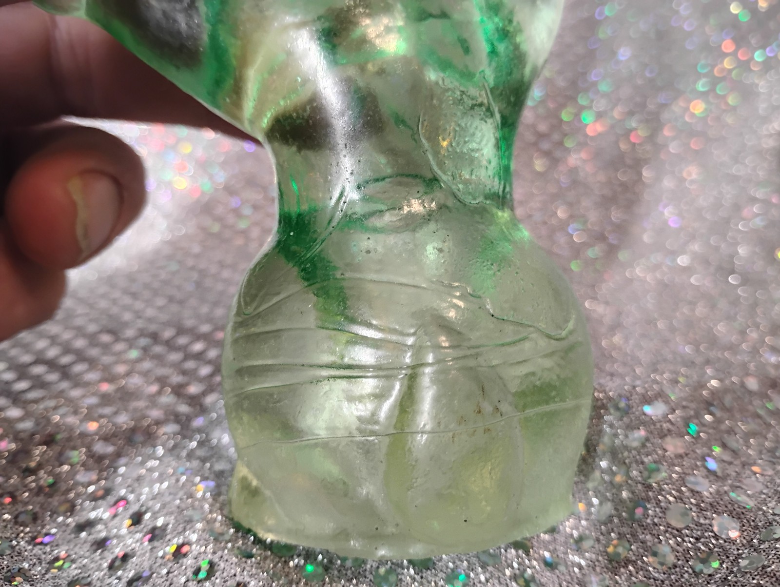 Green Glass Easter Bunny Rabbit Figurine 5″ Tall