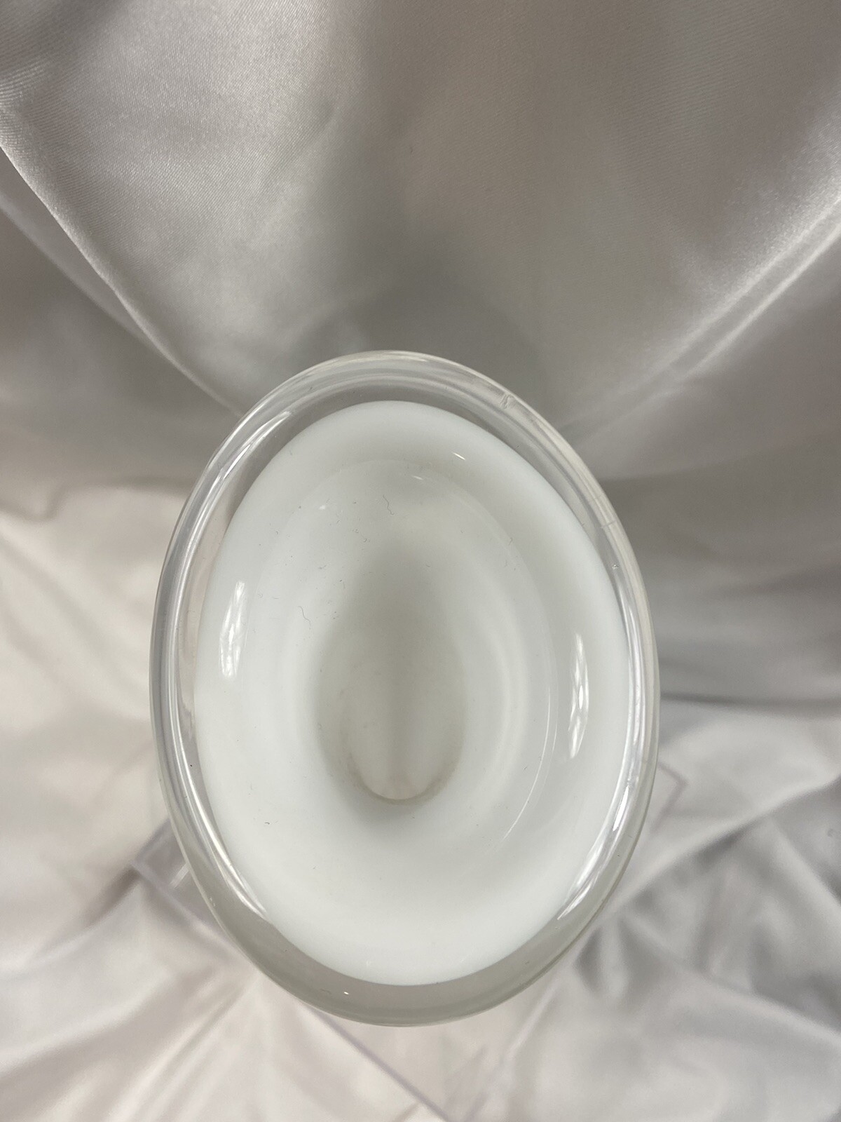 Vintage White Clear Art Glass Bud Vase Controlled Bubbles Base