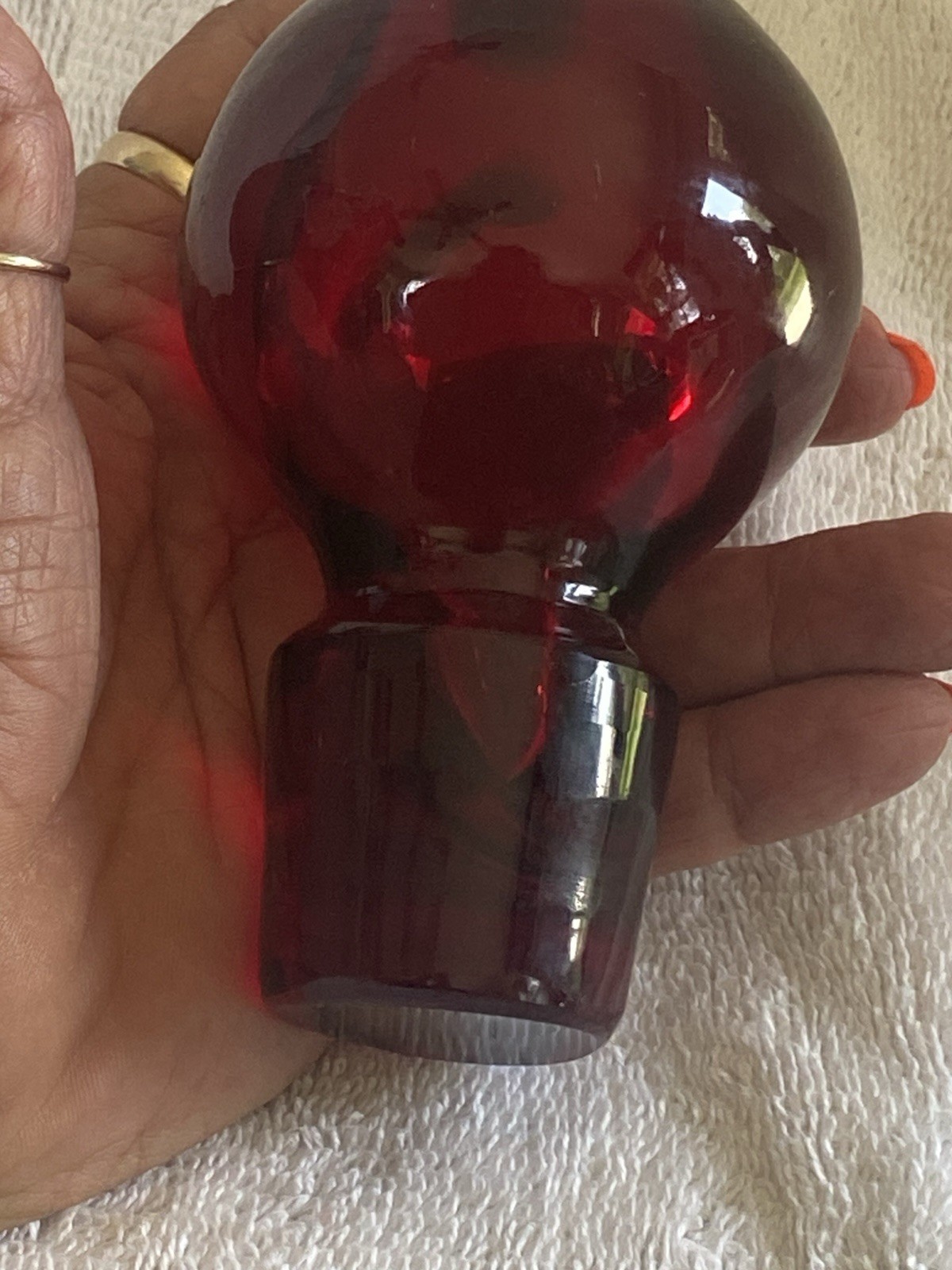 Vintage Giant Ruby, Red Solid Glass Stopper. 3.5 Inches. 1.5 inch diameter.