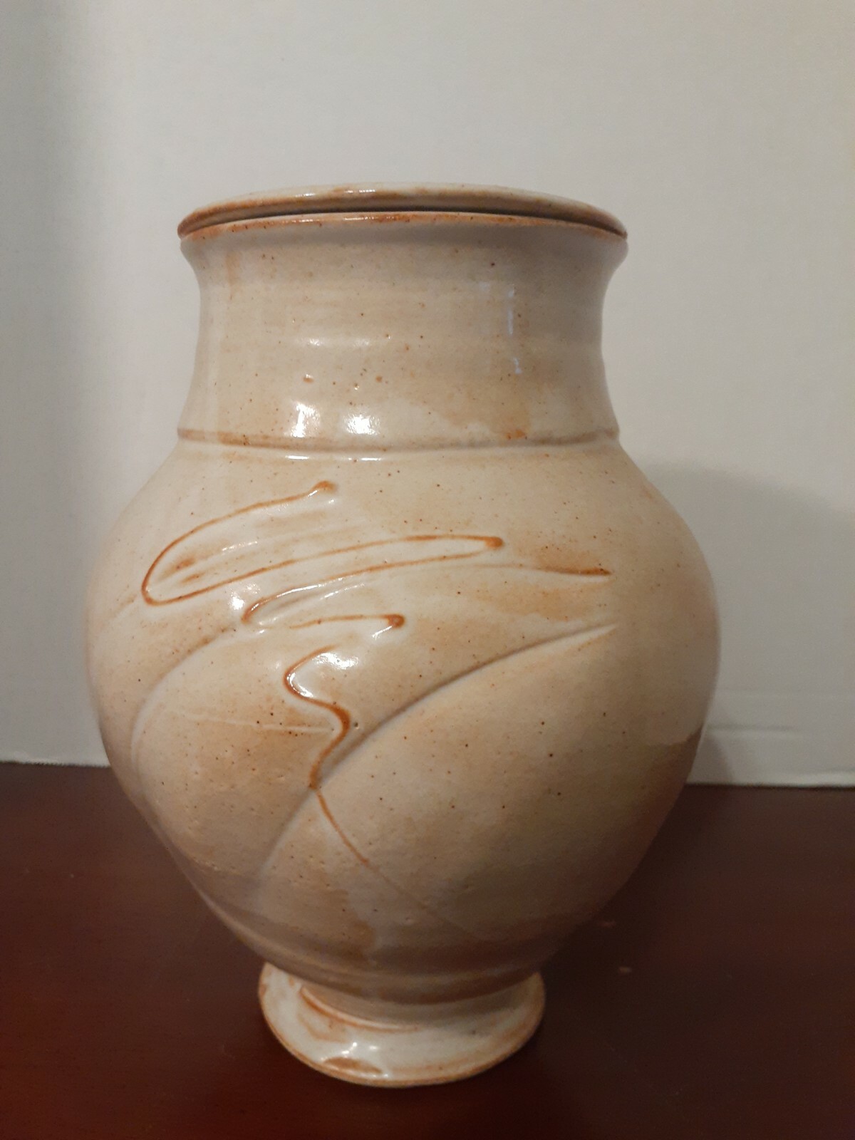 Vintage EARTHENWARE POTTERY Urn/Vase w/Lid STAMP SIGNED W Stoneware Ginger Jar