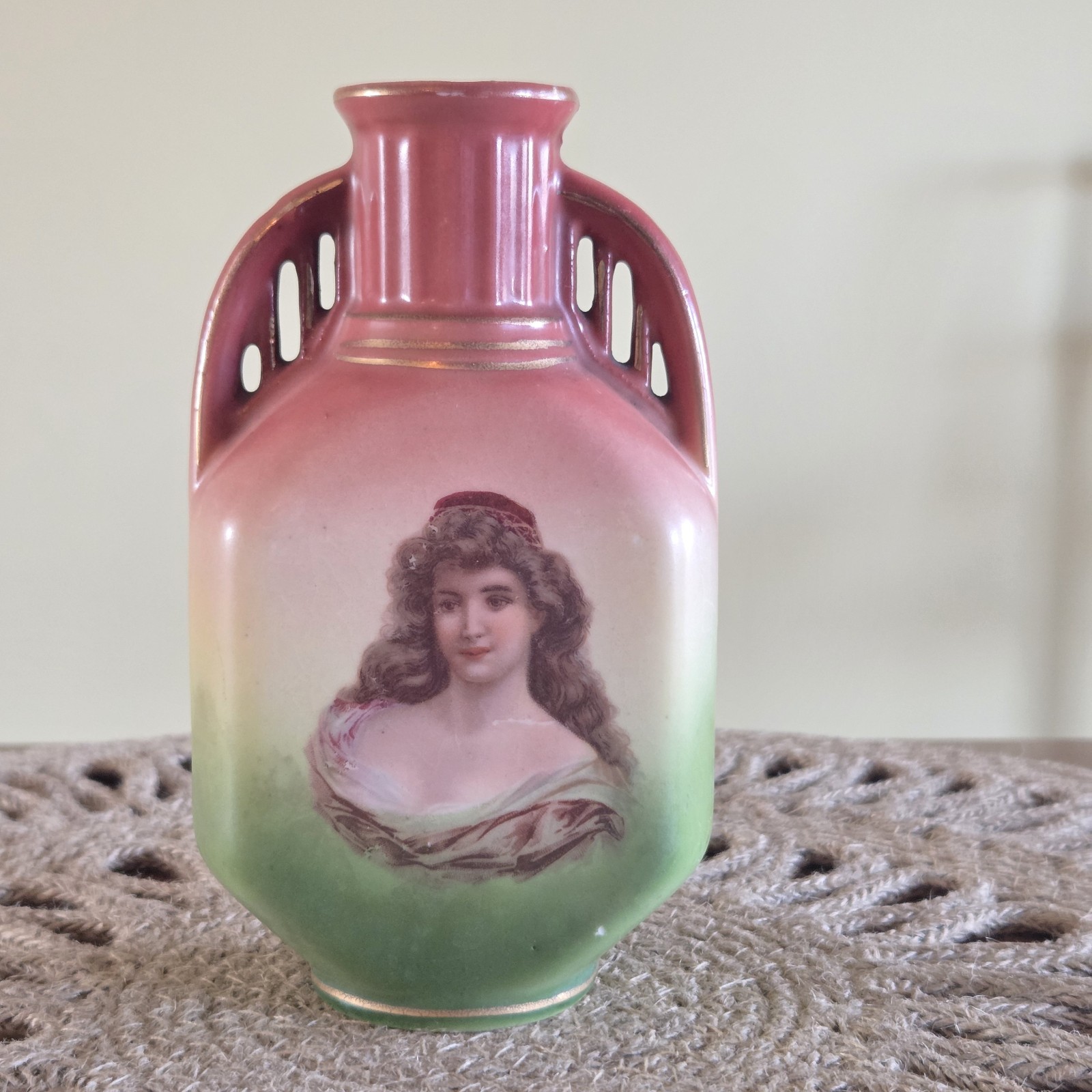 Vintage Lady Portrait Vase Art Nouveau Made in Austria 5.75″ x 3.25″