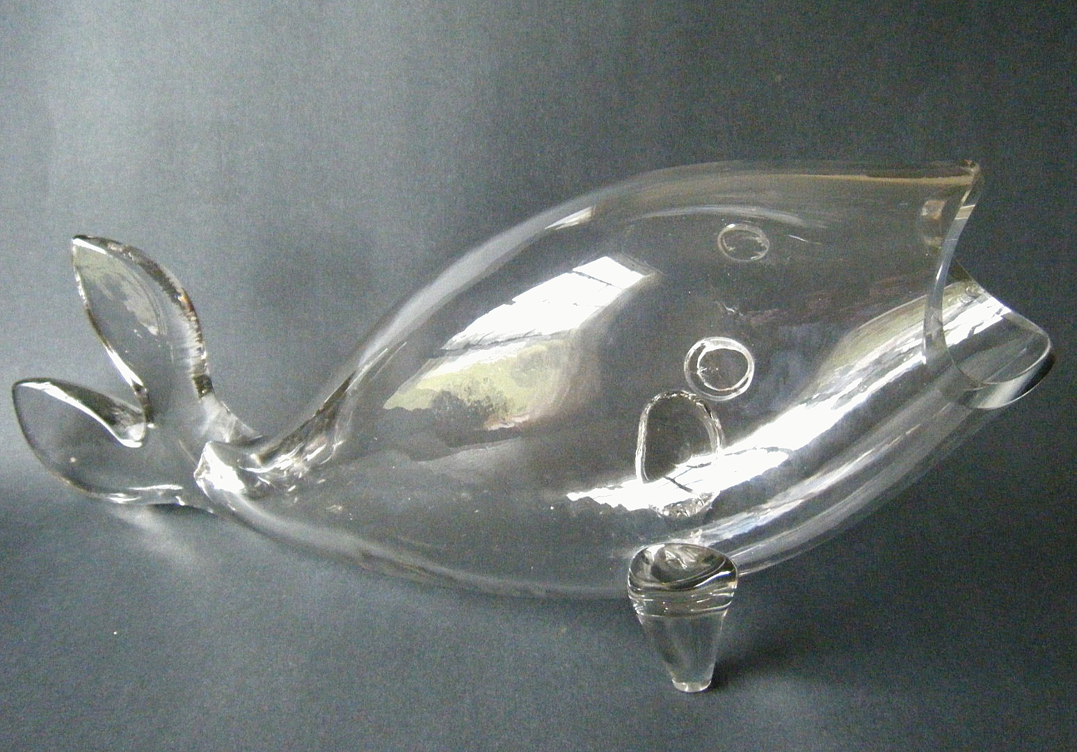 Vintage 70s Hand Blown Blenko Art Glass Winslow Anderson Fish Vase Huge 20″