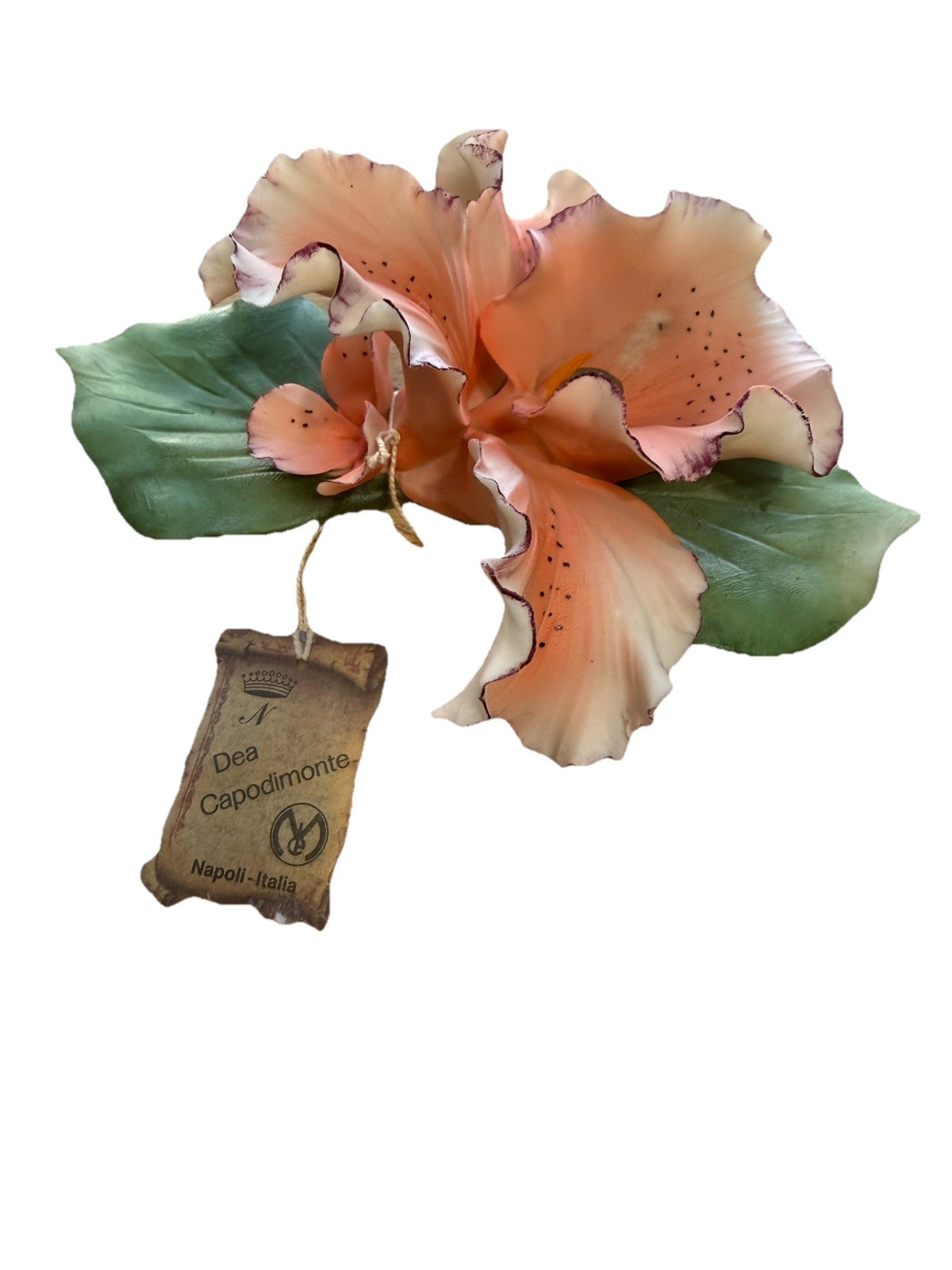 Vintage Capodimonte Porcelain Flower Orchid Peach Purple White Handpainted