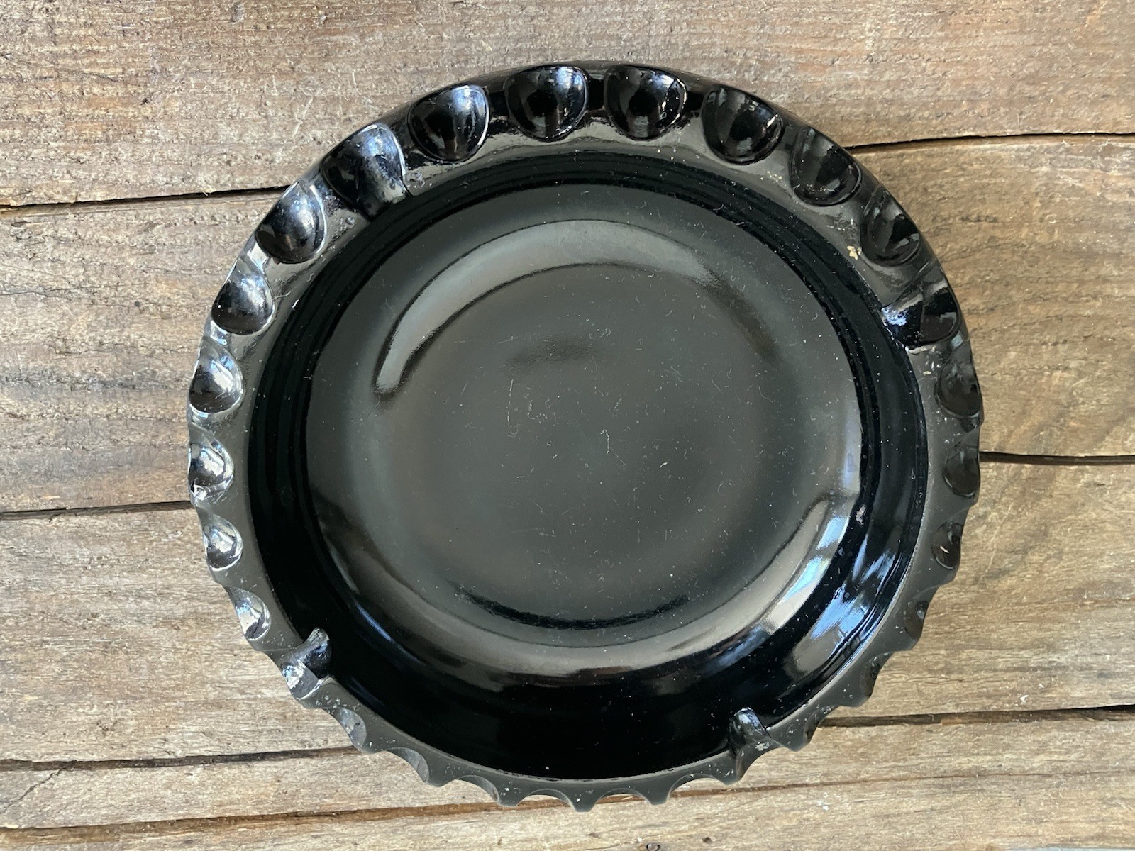 Vintage Fenton Art Glass Black Ebony Ashtray 6 1/2 Inches