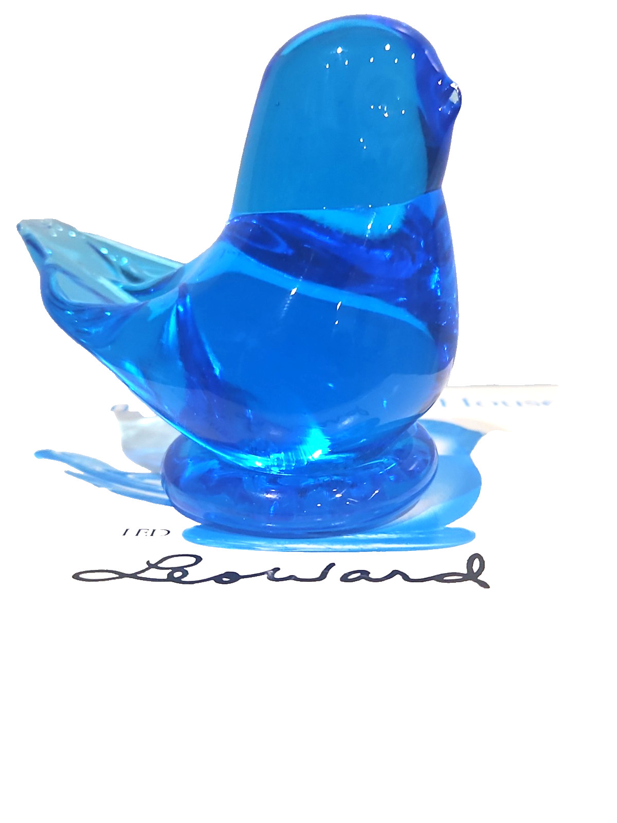 Vtg Leo Ward Bluebird of Happiness Art Glass Figurine Signed Dated 1996 with Box
