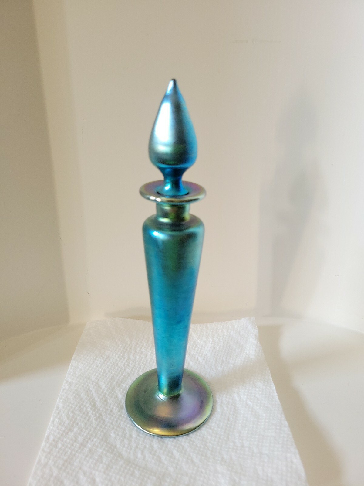 Antique Carder Era Steuben Blue AURENE Perfume Cologne Bottle w/ Dauber #1414