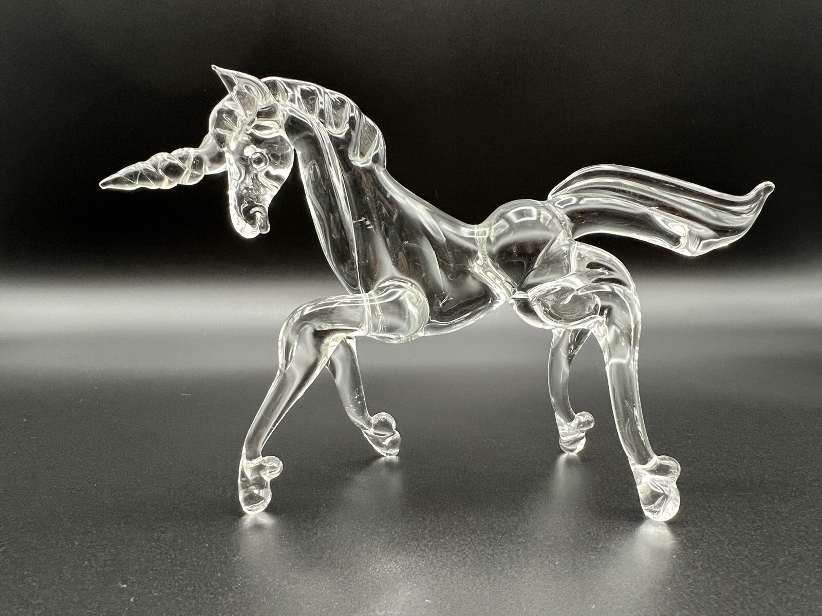 Clear Hand Blown Art Glass Lion 2.5” and Unicorn 4” Figurine