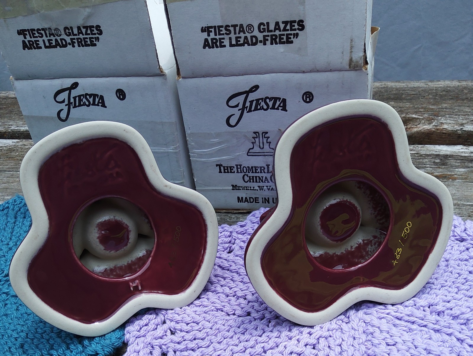 Fiestaware Pair of CLARET Pyramid Tripod Candle Holders #483 Of 500