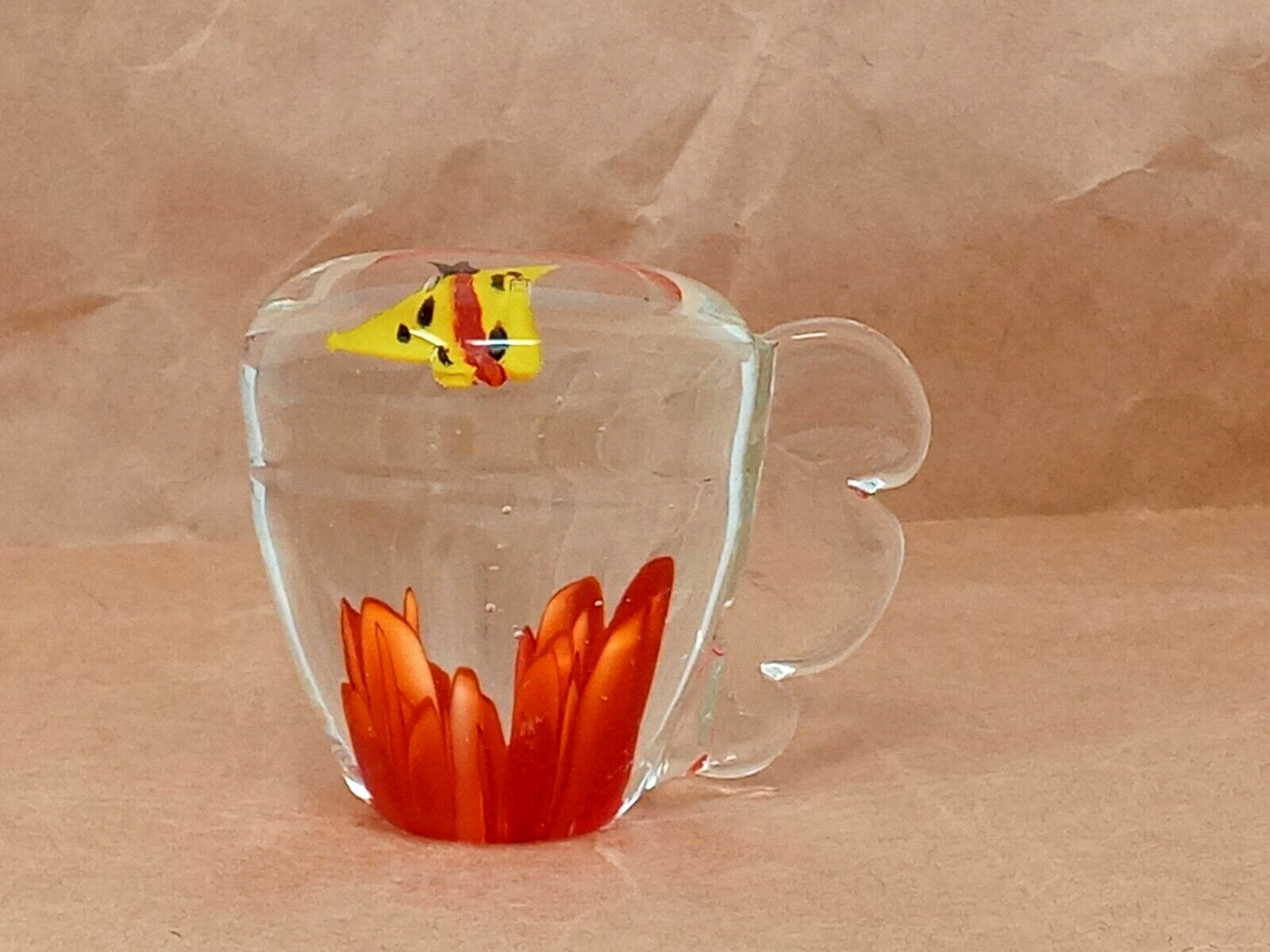 Butterfly & Orange Tuplips flowers Clear Glass Paperweight made in China