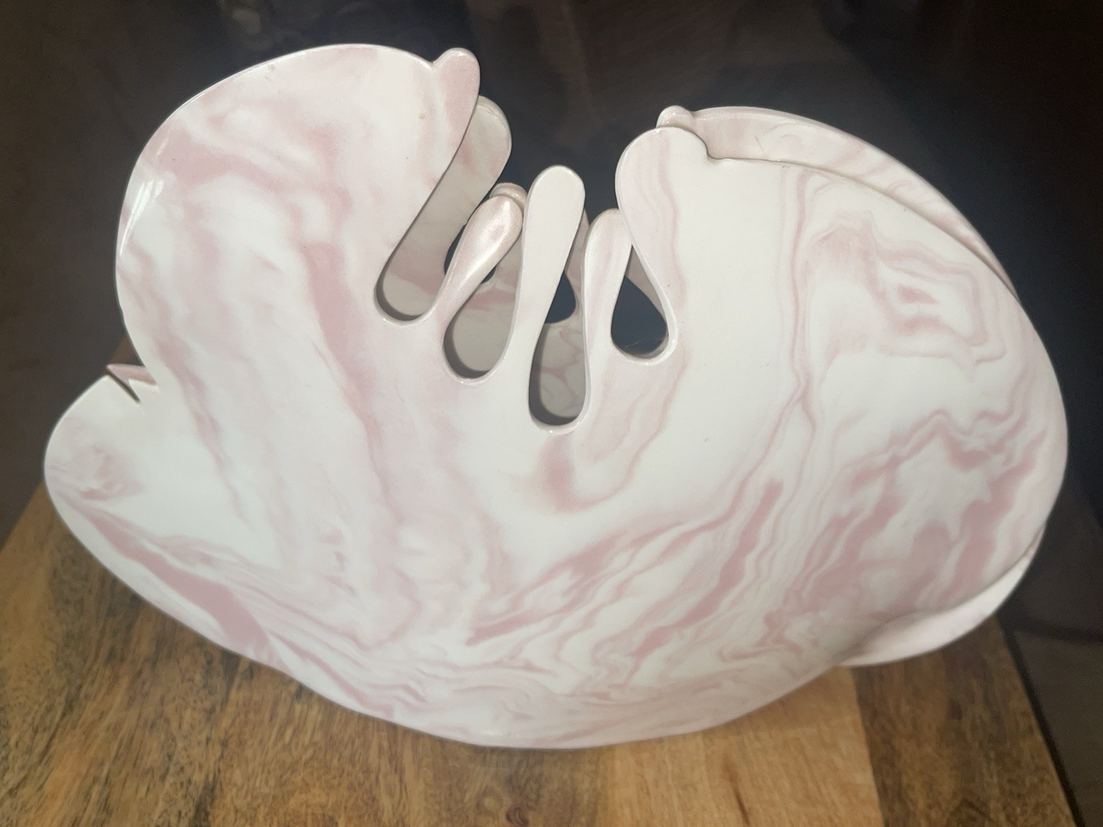 Carolyn Leung Signed Pink White Marbled Abstract Art Display Vase Modernist VGUC