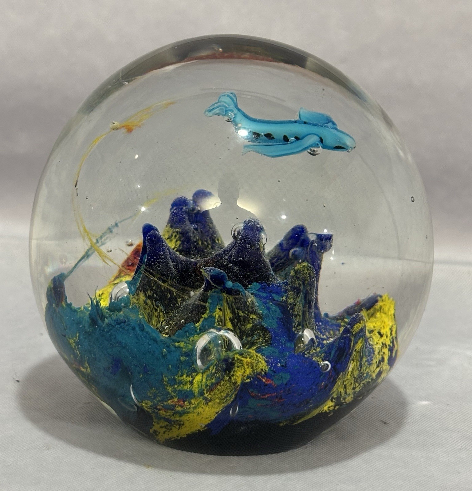 Murano Glass Vintage Art Ball Paperweight Mountain Landscape Airplane Floating