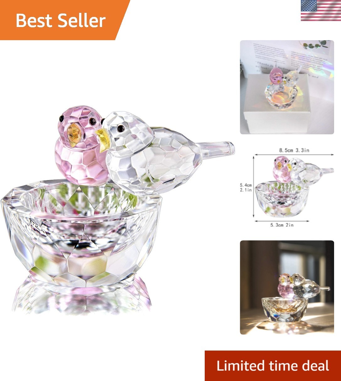 3.3” Crystal Bird Figurine Collectible Art Glass Animal Figurines Table Home…