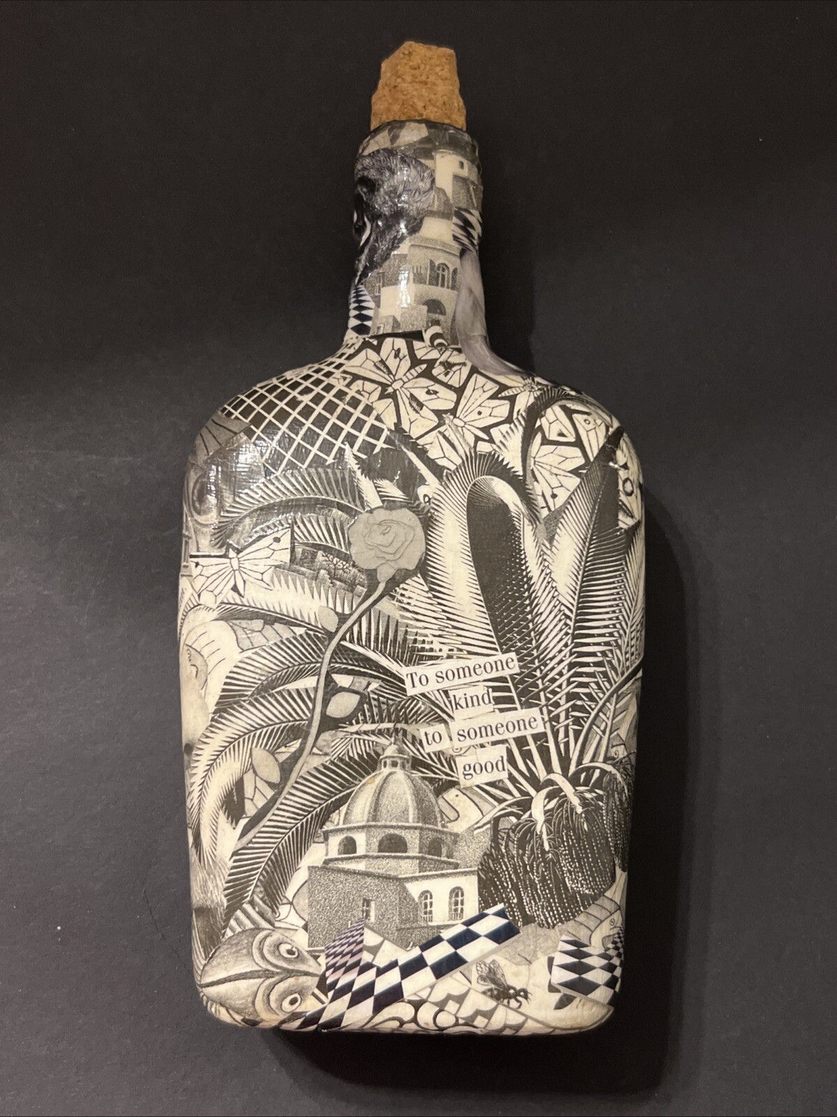 Handcrafted Art. Glass Vase. Decoupage.