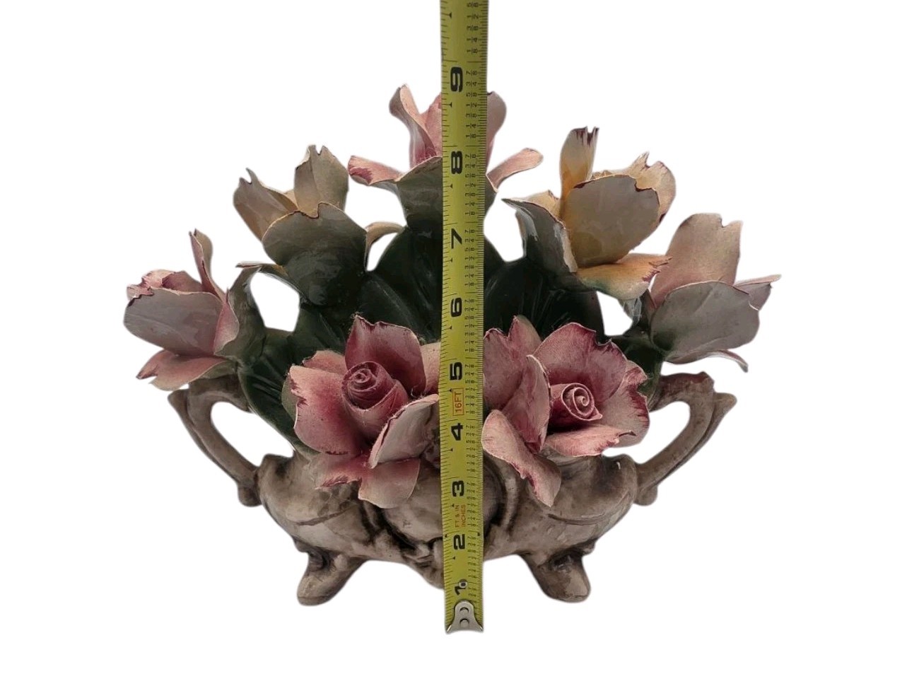Vintage Nuova Capodimonte Pink And Yellow Roses Porcelain Bouquet
