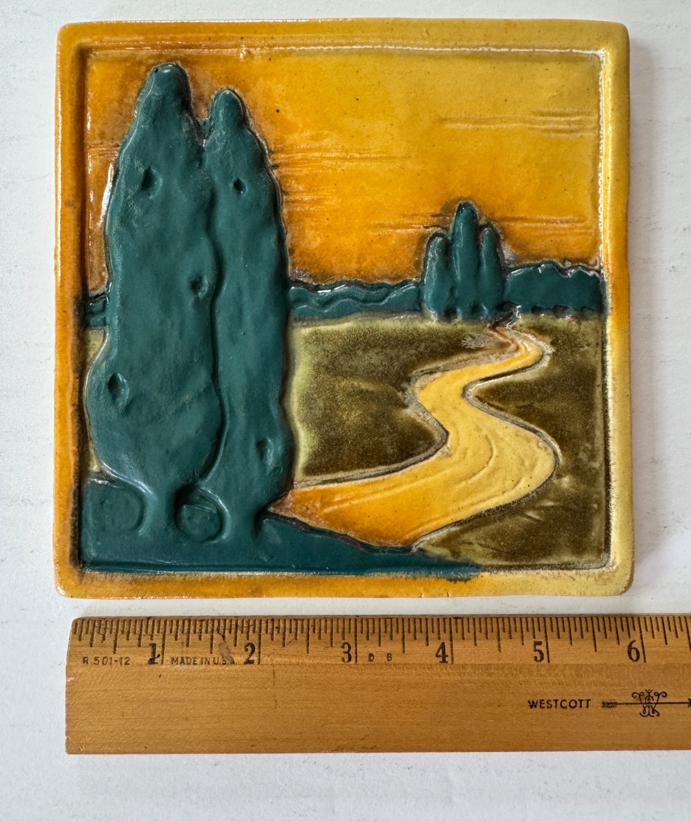 Vintage Ravenstone Arts & Crafts Style Studio Art Pottery Tile Landscape Retired
