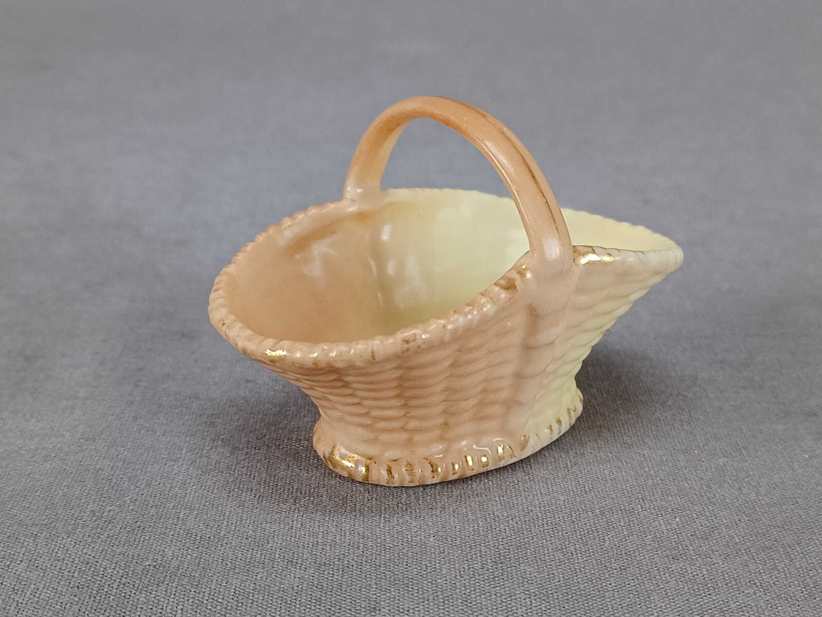Royal Worcester Blush Ivory & Gold Miniature Porcelain Basket Circa 1927