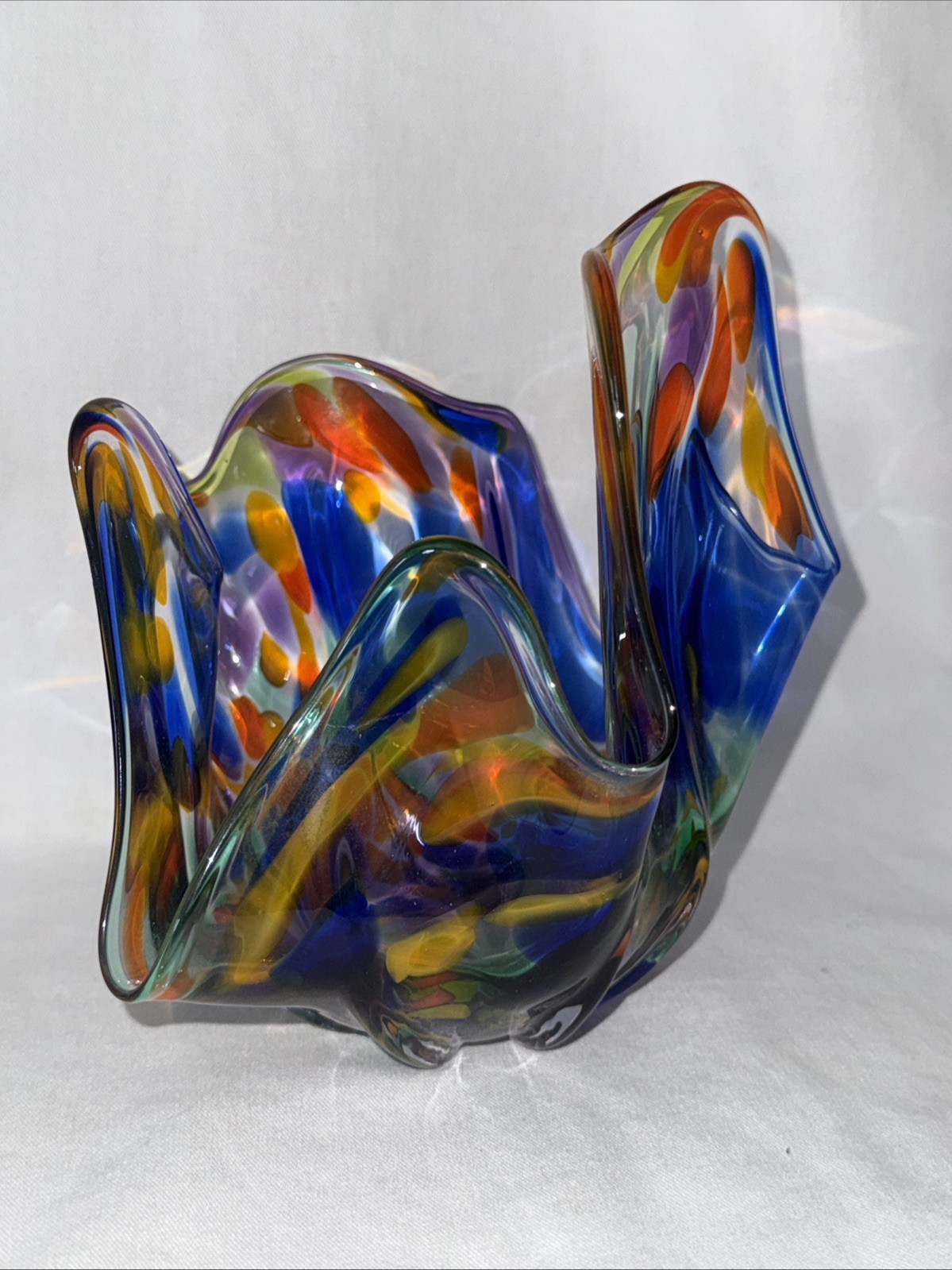 Abstract Hand-Blown Glass Vase/Centerpiece Bowl Decor Multi color