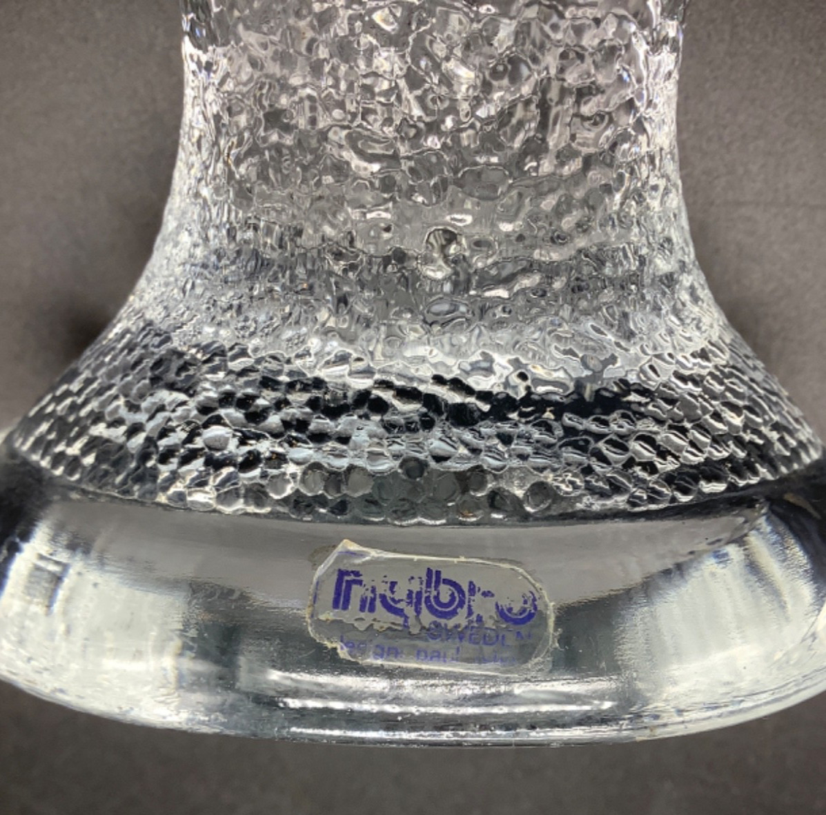 Nybro Crystal 3-Arm Candelabra, Textured Glass, Sweden, Paul Isling, 5.25”