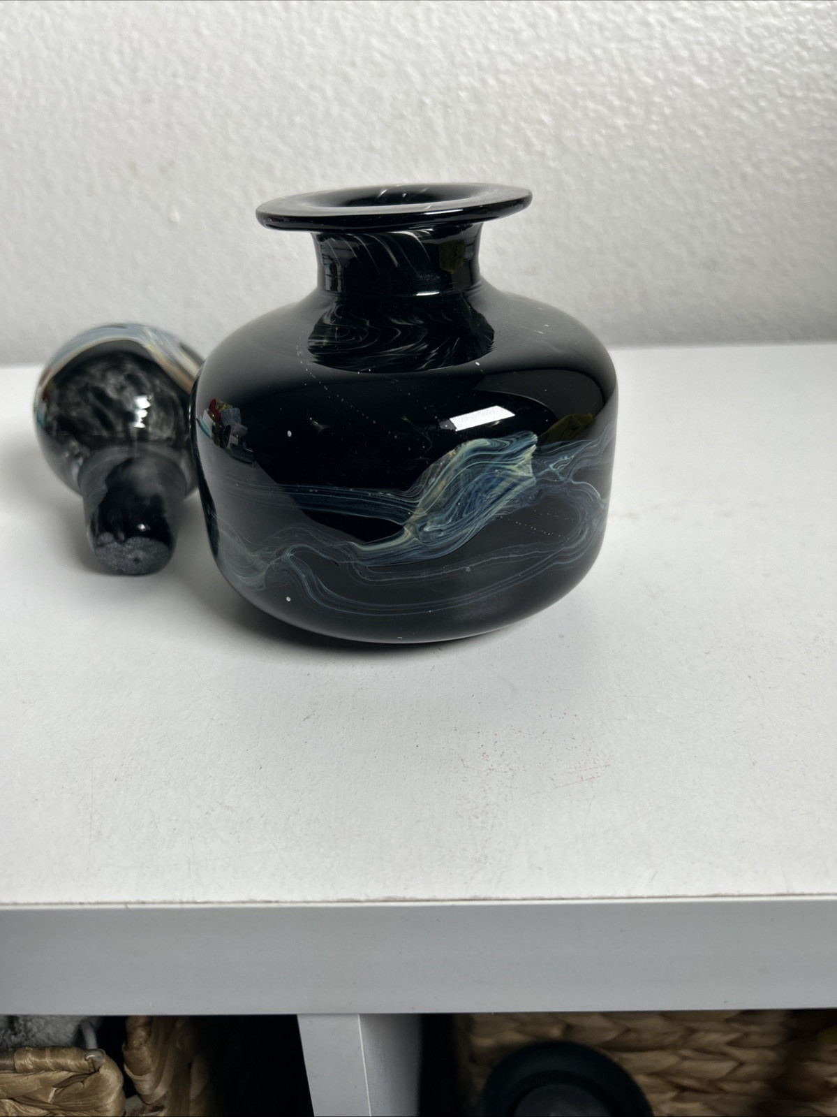 Vintage 1970’s Mdina Art glass Decanter Made in Malta Signed Black Rare