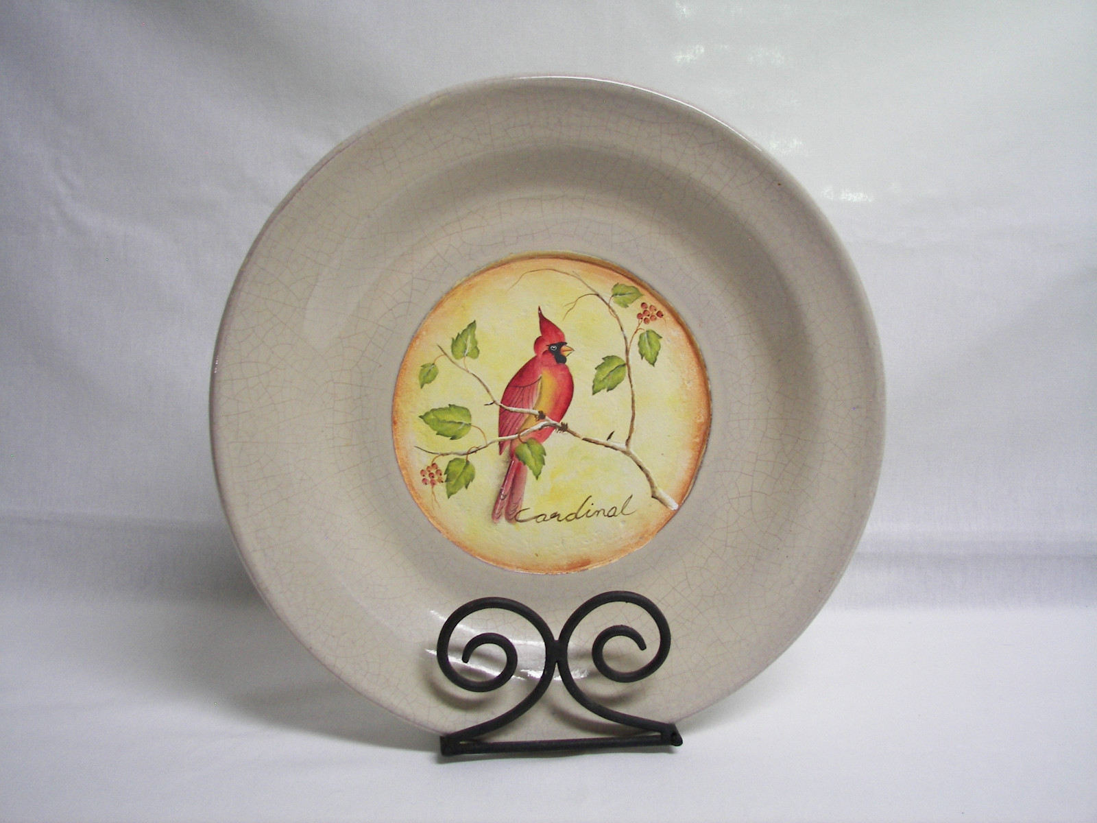 Dubois Design Clay Decor Plate 13″ Philippines Pottery 5 LB Cardinal w/Stand b23