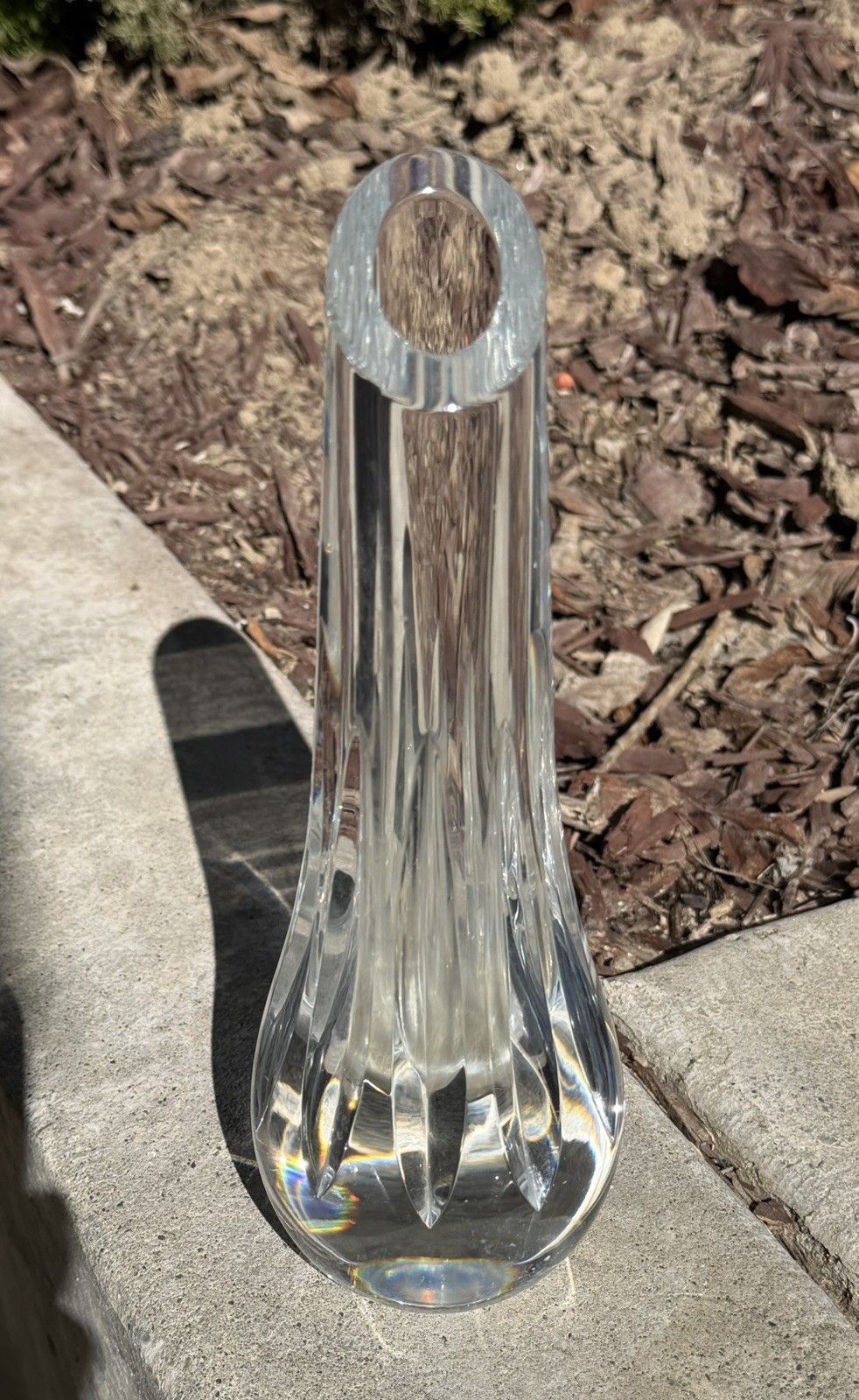 Baccarat Clear Crystal Annick Bud Vase 9″ Signed w/Vertical Cuts