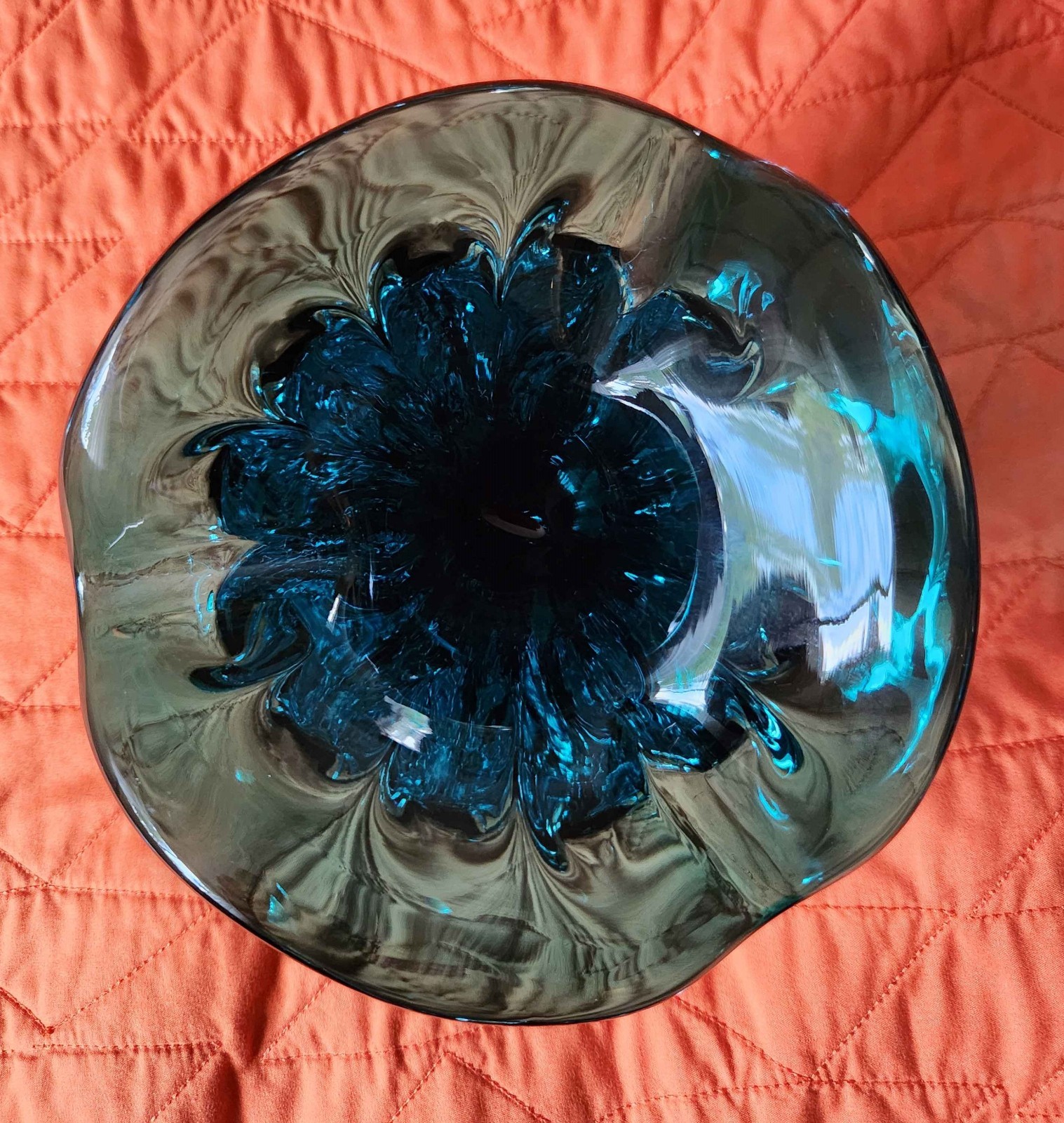 Blenko 6513 Ribbed Cased Vase, RARE, Peacock Color, Very Heavy