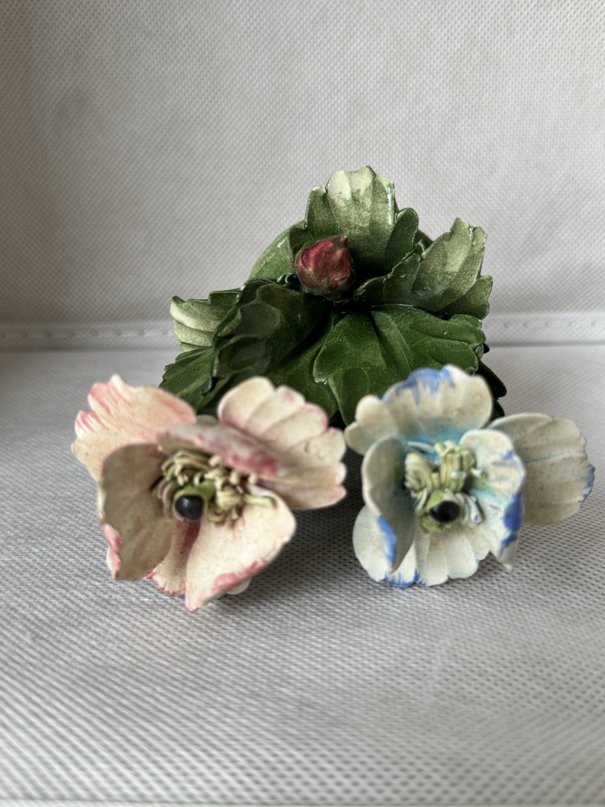 Vintage Nuova Capodimonte Porcelain Flower Figurine Italy Hand Painted Decor