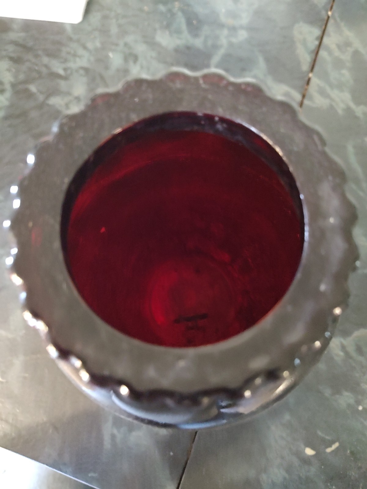 Vintage Anchor Hocking Glass Royal Ruby Red Vase Scalloped Top Edge 9″ Tall