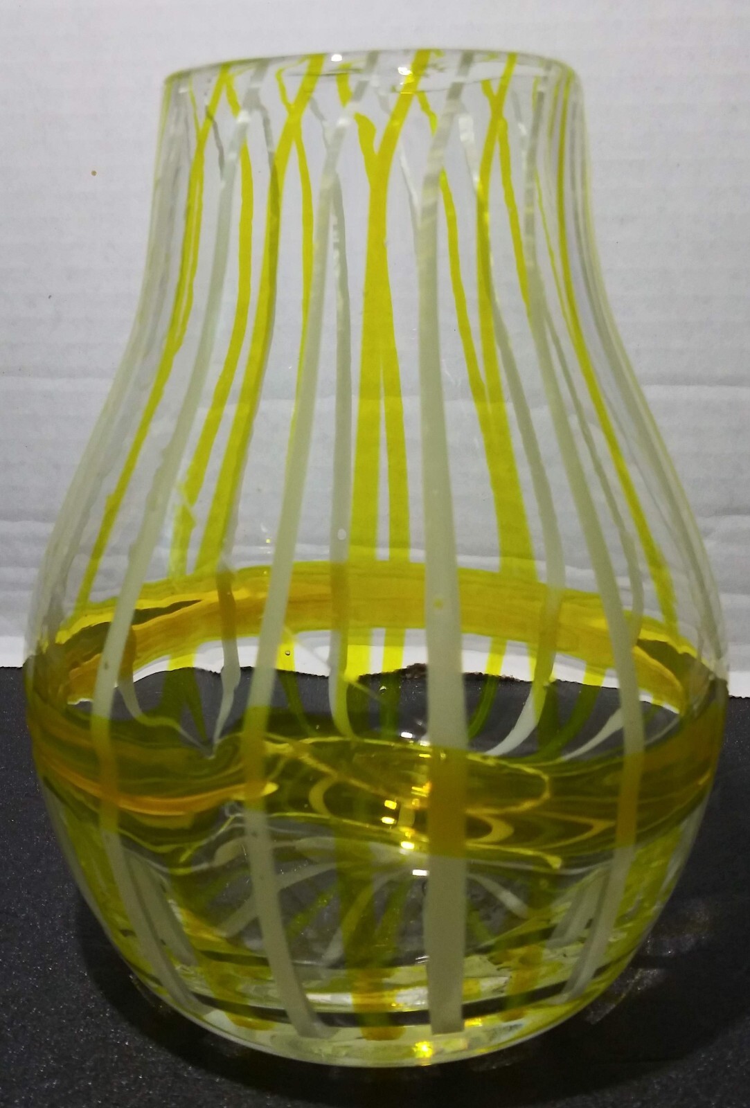 Anthropologie Yellow Stripes 6.5” Tall Blown Glass Vase Art Glass