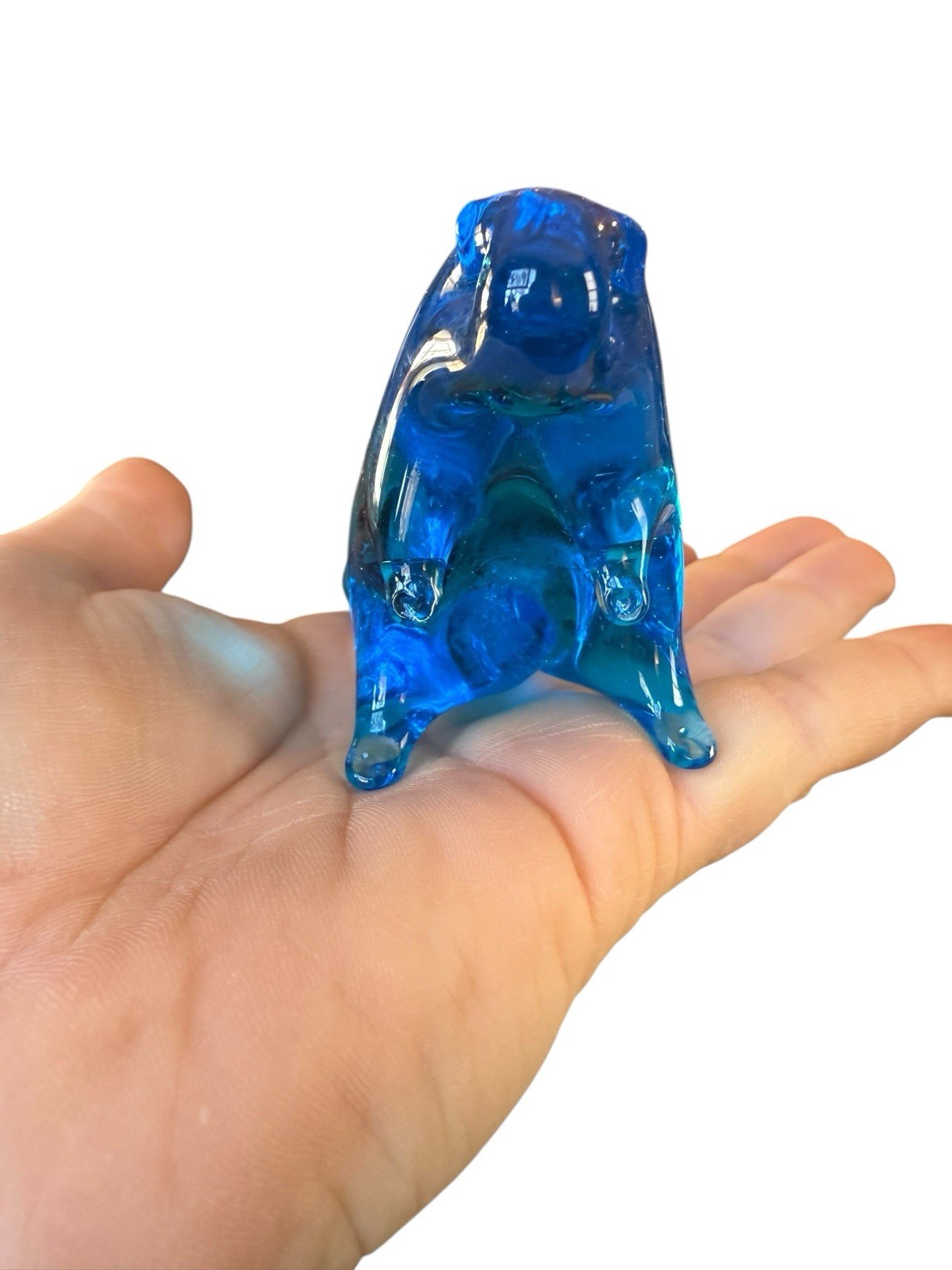 Hand Blown RARE Blue Art Glass Beaver Ozark Studios Paperweight Byron Hicks VTG