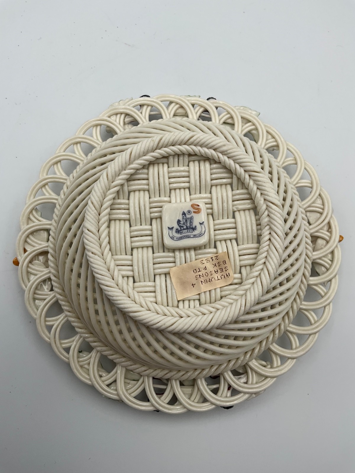 Belleek Autumn 4 Seasons Woven Basket Black Berries & Leaves Yellow Mums
