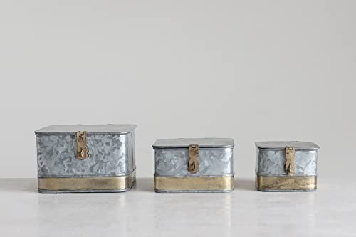 Creative Co-Op Decorative Metal Storage Boxes, Silver & Gold, Set of 3